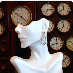Elegant Gold and White Clock Dangle Earrings